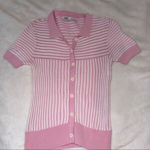 Zara Pink Button Down Shirt with Stripes